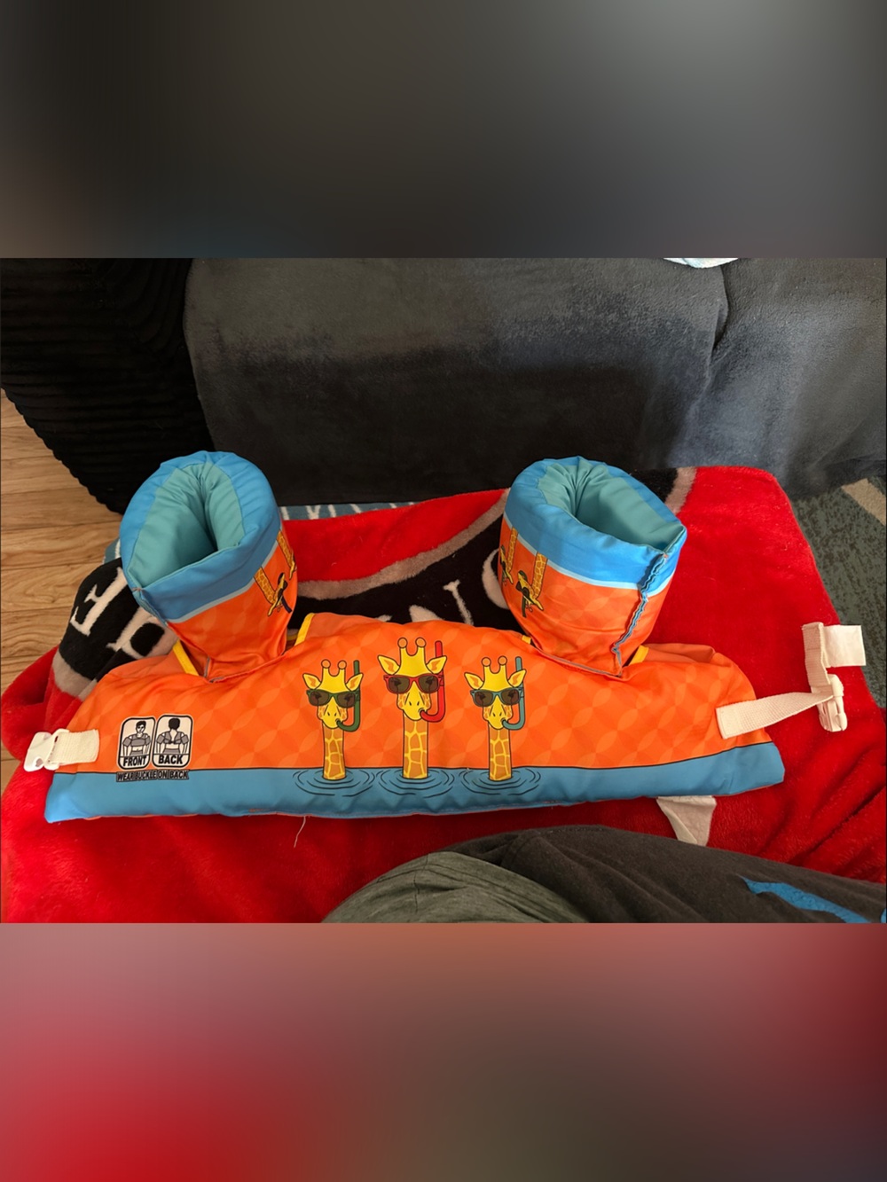 Kids Orange & Blue Giraffe Swim Aid Vest with Arm Bands